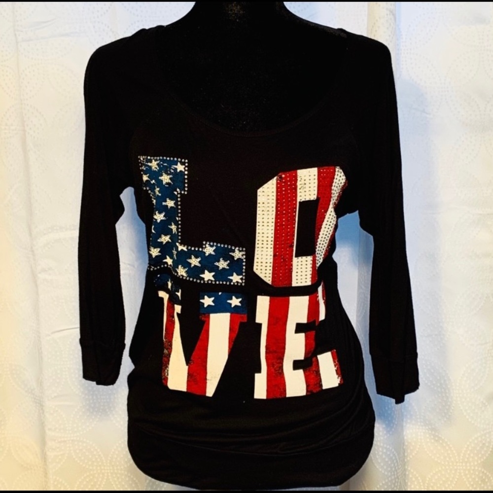LOVE bling rayon knit 3/4 sleeve top